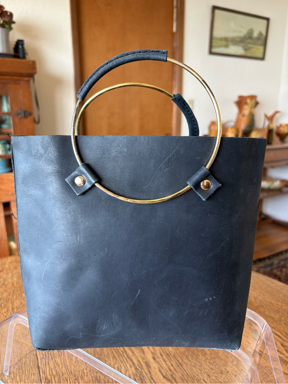 tribe alive Black Tote with Gold Ring Handles Gorgeous Bag